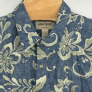 Cooke Street Honolulu Mens 2XL Blue Floral Hibiscus Cotton Hawaiian Aloha Shirt